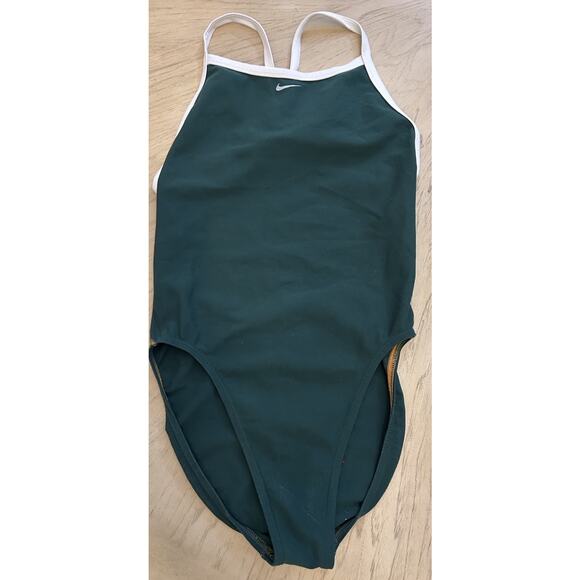Vintage RARE 1980s Nike Women’s Swimsuit One Piece Green Swoosh Diving Swim Race - Picture 1 of 10